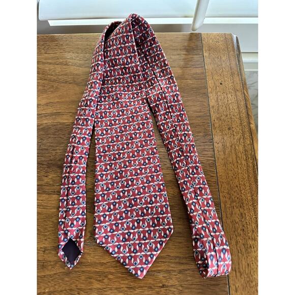 Vintage 90’s Jack Henry Silk Tie Red Blue Gray Diamond Pattern 4” x 58” - Picture 4 of 4